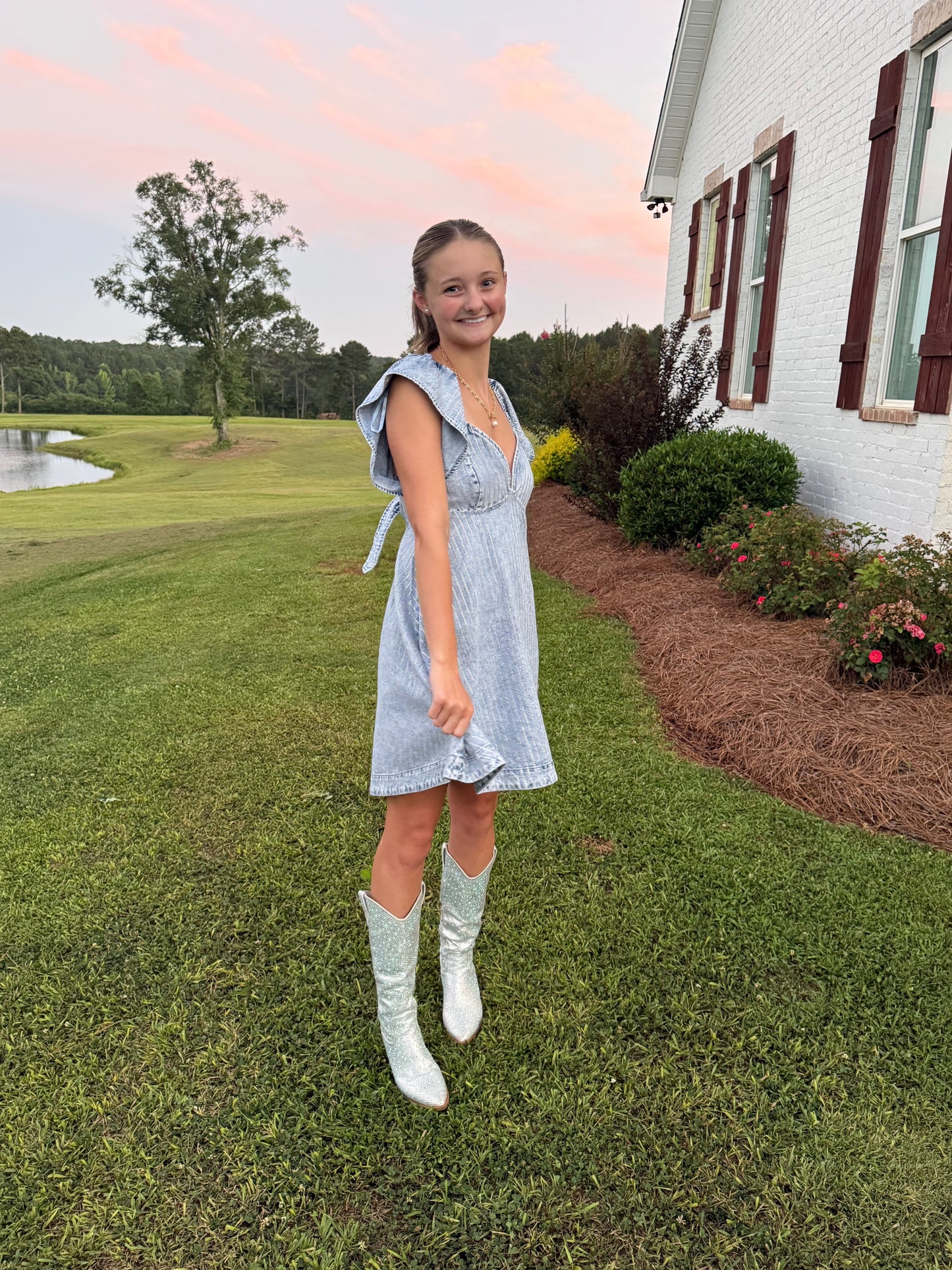 Rhinestone denim dress